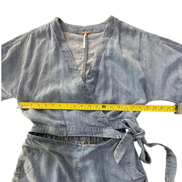 Free People Marlin Chambray One-Piece Shorts Romper Bell Sleeve Jumpsuit Size S - Picture 14 of 16